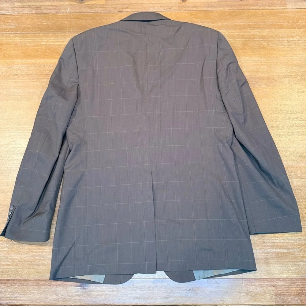 Vtg Burberry’s 100% Wool Blazer Grey Green Plaid 2 Button Closure Sz ~44‎
